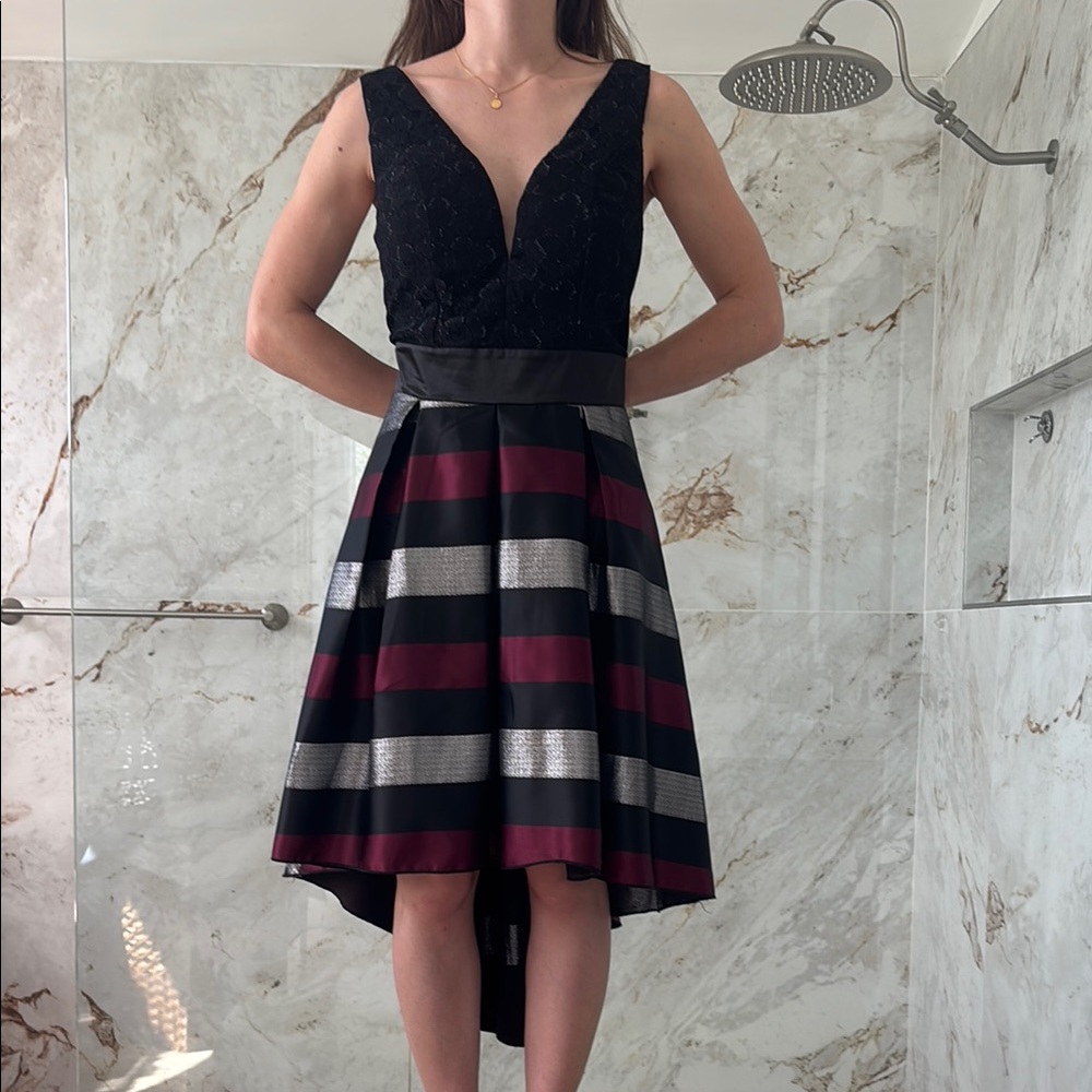 Elegant Black and Red Striped Dress